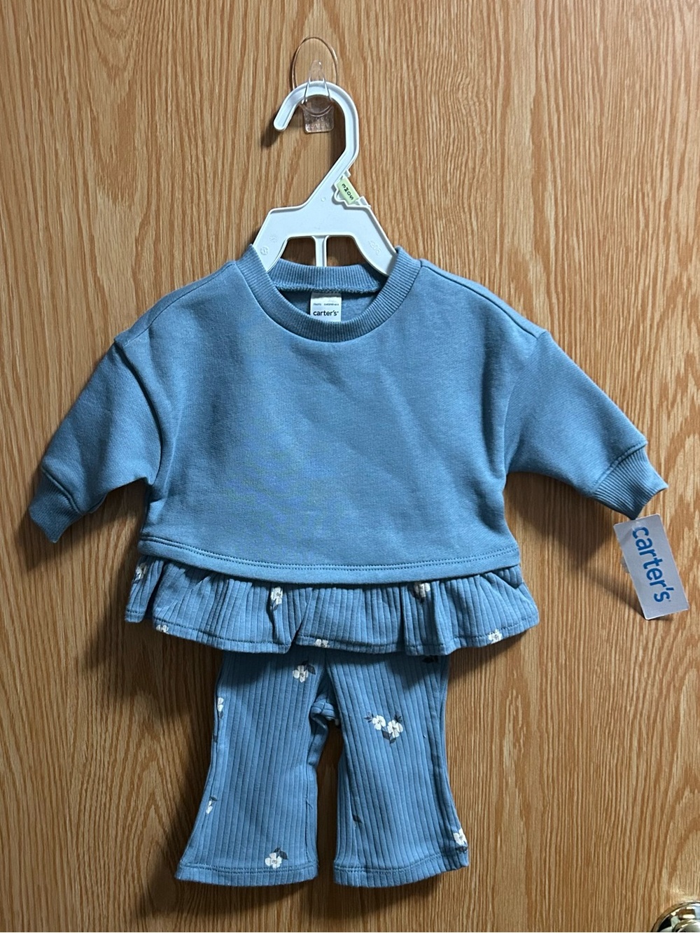 2pc Blue w/White Flowers Sweatshirt & Pants Set